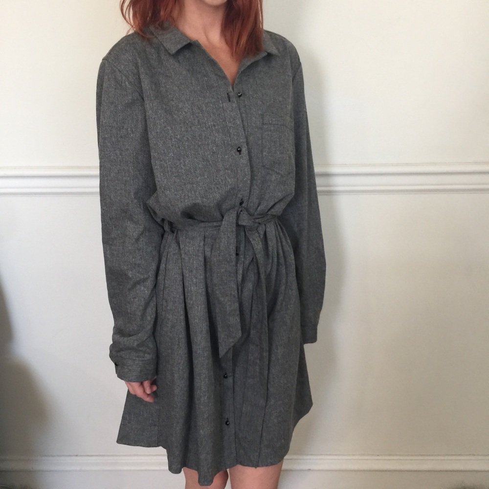 NWT Sezane Gray Camilla Waist Tie Shirt Dress - Picture 1 of 8